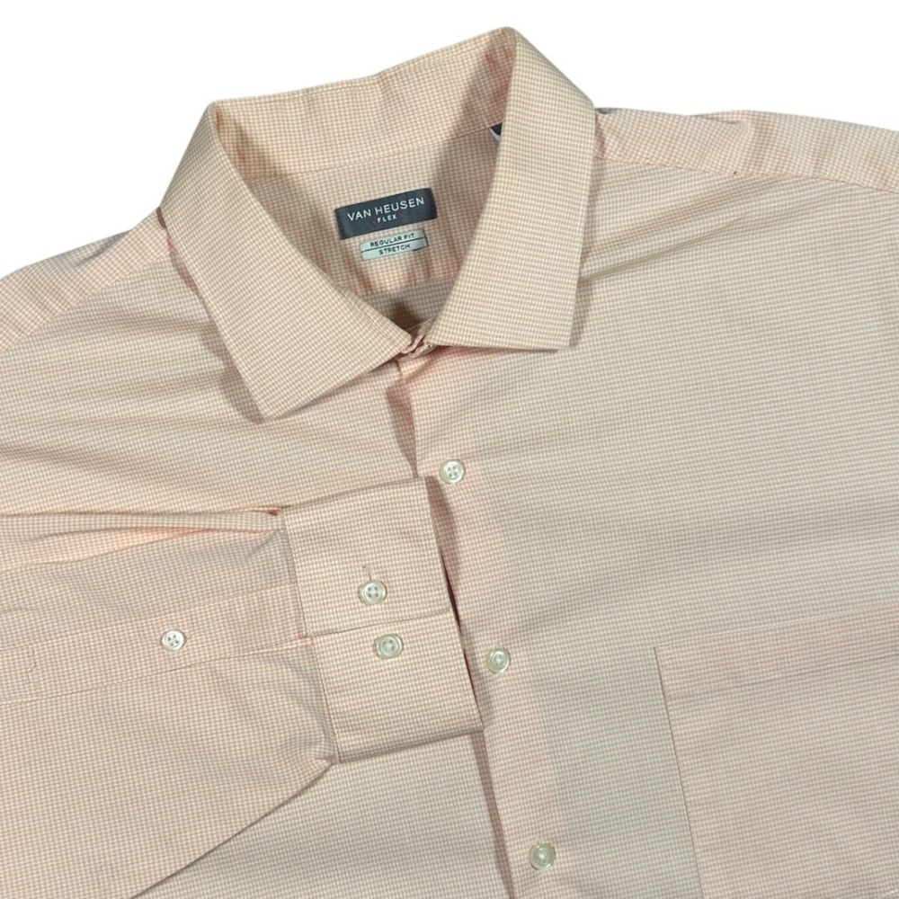 Van Heusen Button Down Mens 17.5 34/35 Orange Excellent Flex Regular Stretch